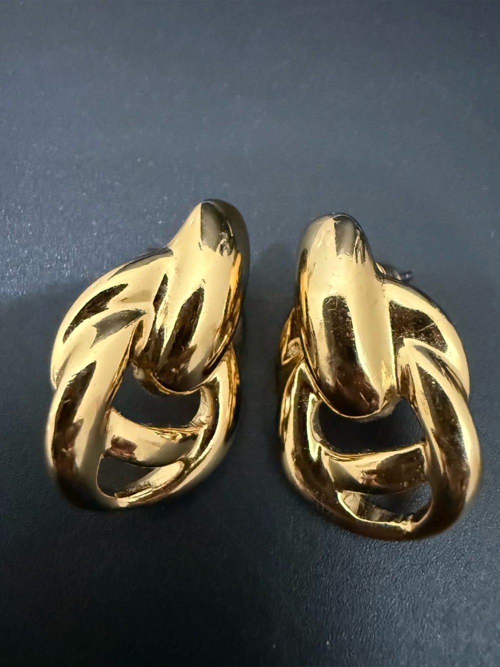 Signed Polished Gold-tone Knot Modernist Fashion Earrings